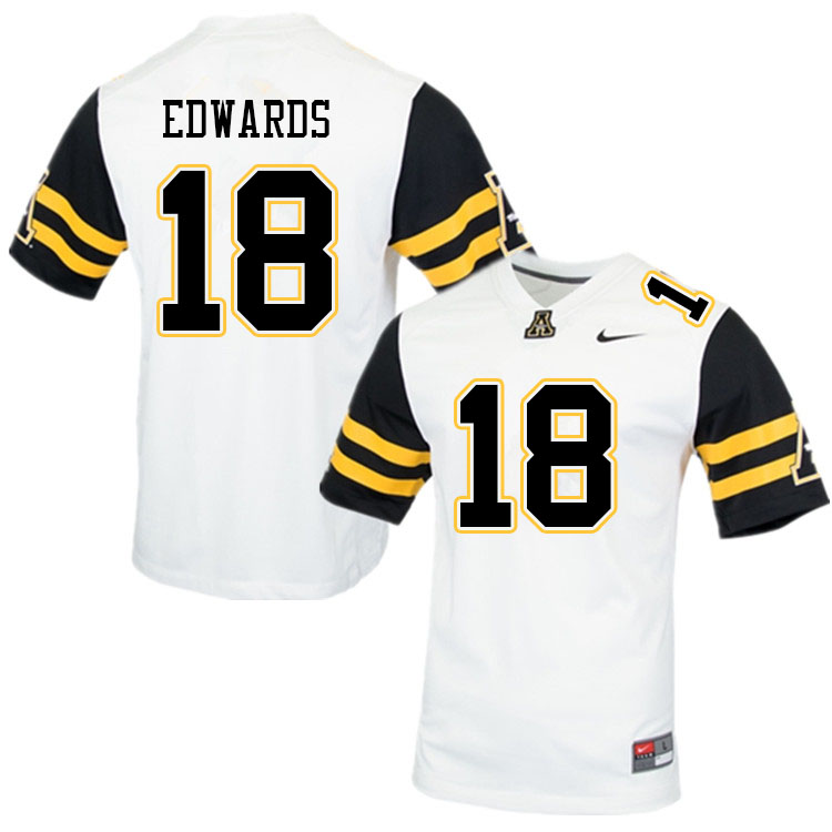 Men #18 James Edwards Appalachian State Mountaineers College Football Jerseys Sale-White - Click Image to Close